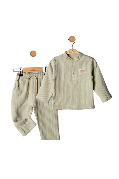 bebegen Baby Boy Mint Green Hakim Collar Buttoned Muslin 2-Piece Set