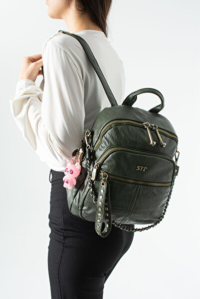 KIRASE 571 Εισαγόμενο δερμάτινο σακίδιο πλάτης με λεπτομέρεια charm, τσέπες κ...