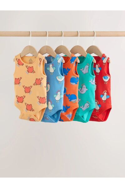 Next Baby Cotton Sea Creatures Patterned 5-Piece Bodysuit Set