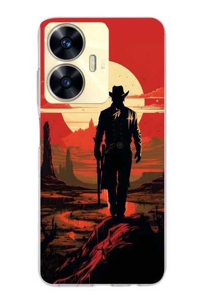 FLAMENKO Realme C55 Compatible Cowboy Sunset Pattern Transparent Phone Case