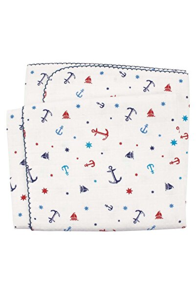 bebegen Baby Boy Ecru Laci Ribbed Sailor Patterned Pique Muslin Blanket 100X1...