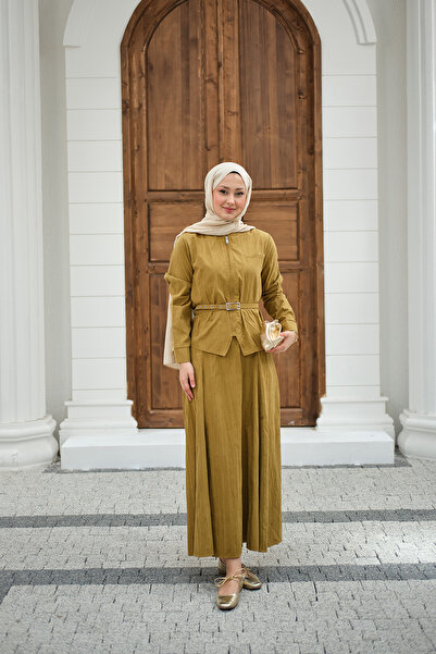 LOCCO Γυναικείο σετ με φούστα με λεπτομέρεια τσέπης με φερμουάρ και ζώνη, σε ...