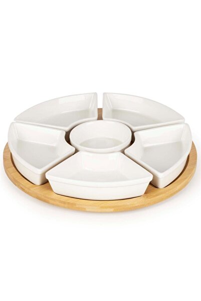 Stef's Cat Rotating Serving Top Bottom Set with Bamboo Platter and 6 Porcelai...