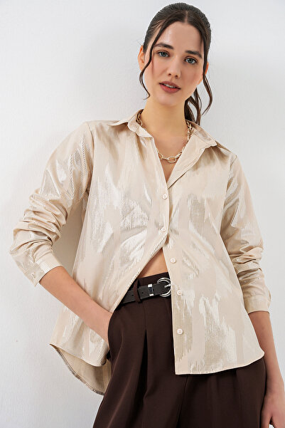 Bigdart Γυναικείο πουκάμισο με σχέδιο από μεταλλικό φύλλο 20253 - M. Krem
