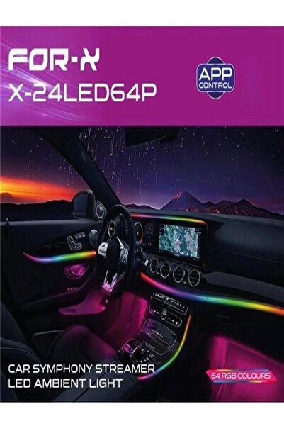 Universal ARAÇ İÇİ X-LED64P 64 Renkli Müziğe Duyarlı RBG Led Ambians Aydınlat...