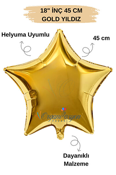 Organizasyon Pazarı 18 Inch 45cm Gold Star Foil Balloon |   Helium Compatible