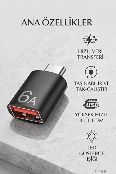 ONESTART 6A Hızlı Şarj Destekli USB 3.0 to Type-C Dönüştürücü Adaptör - Yükse...
