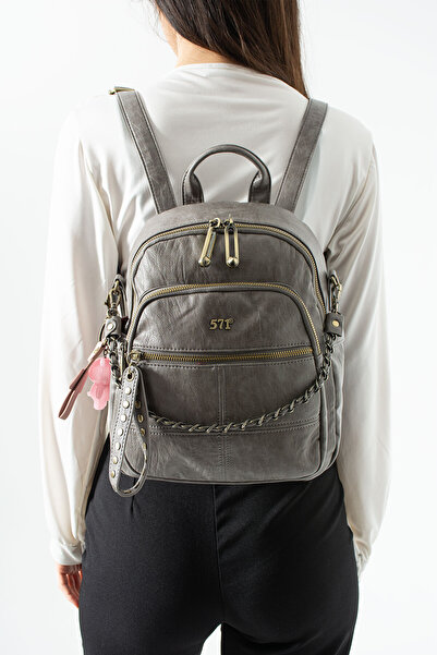 KIRASE 571 Εισαγόμενο δερμάτινο σακίδιο πλάτης με λεπτομέρεια charm, τσέπες κ...