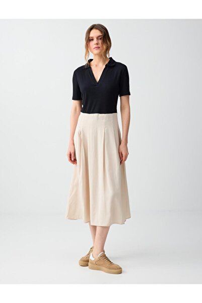 Jimmy Key Μαύρο υφαντό μίντι φόρεμα με λαιμόκοψη πόλο και κοντά μανίκια