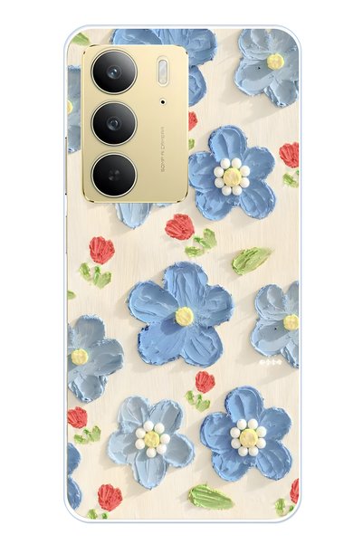 FLAMENKO Realme C75 Compatible Blue Oil Painting Floral Pattern Transparent P...