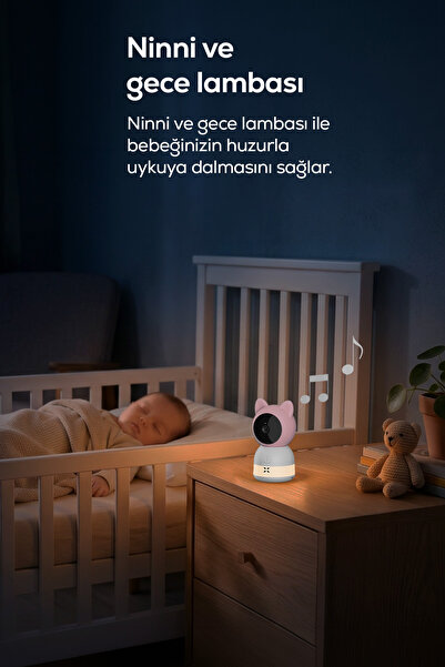 Xenon Smart Bebek Kamerası 3MP 5" LCD Monitör, Mobil Kontrol, Ninni, Hareket Algılama, Gece Görüş (Pembe-X7202)