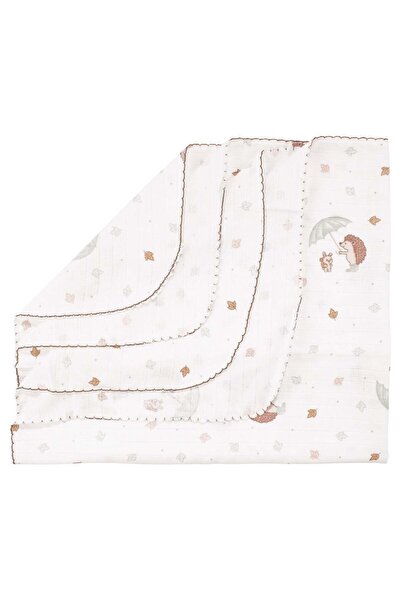 bebegen Unisex Ecru Brown Hedgehog Patterned Single Layer Muslin Blanket