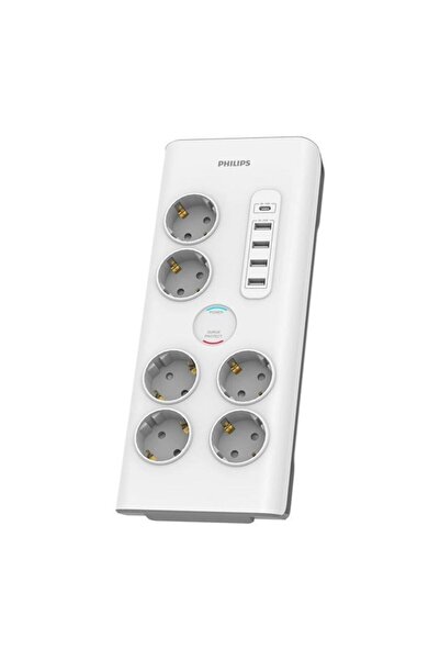 Philips 6-lı SPN7060WA/62 900 Joules Akım Koruma Prizi Beyaz 4-USB/1-TYPEC