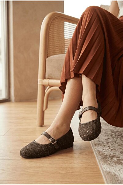 Oksit Balerini Mary Jane cu textură tweed - Pantofi eleganți cu cataramă clasică