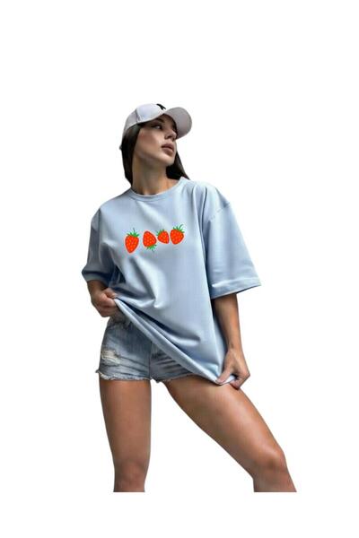 BENROMA تي شيرت مطبوع عليه الفراولة مقاس كبير للجنسين 3PV4