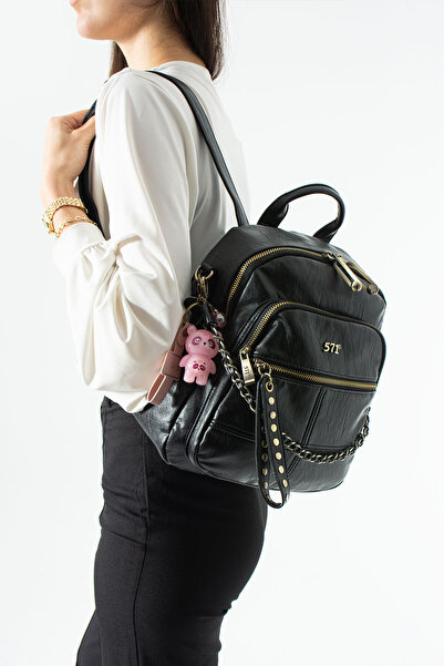 KIRASE 571 Εισαγόμενο δερμάτινο σακίδιο πλάτης με λεπτομέρεια charm, τσέπες κ...