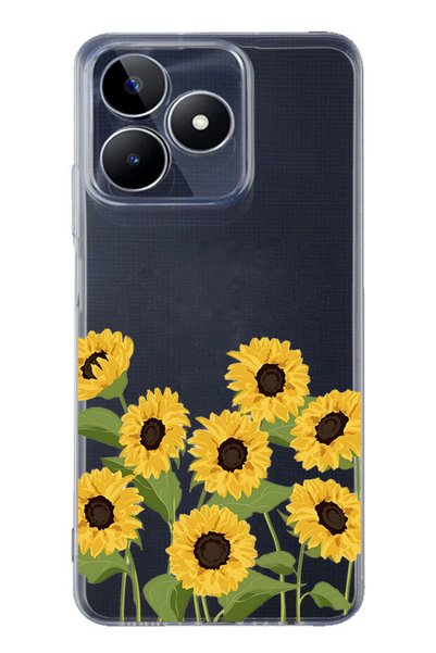 FLAMENKO Realme Note 50 4g Compatible Sunflower Patterned Transparent Phone Case