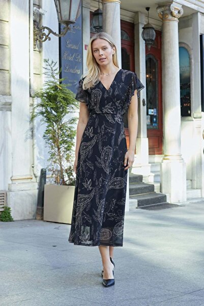 Jument Γυναικείο φόρεμα με μοτίβο από τούλι, διπλό στήθος, μανίκια με βολάν, ...