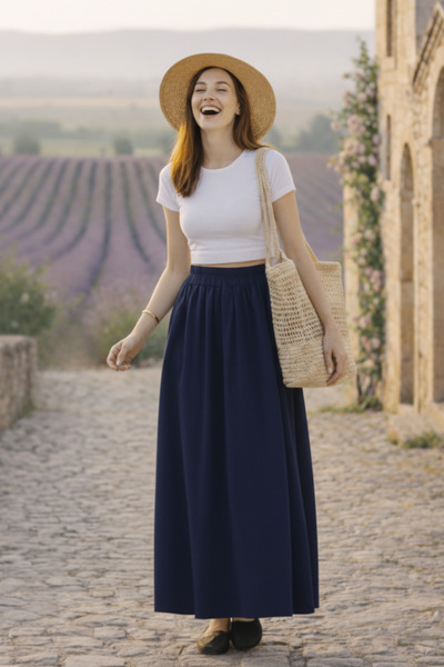 Thestiluxe Βαμβακερή Μαλακή Υφή Φιλέτο Τσέπη Ποπλίνα Υφασμάτινη Μακριά Φούστα...