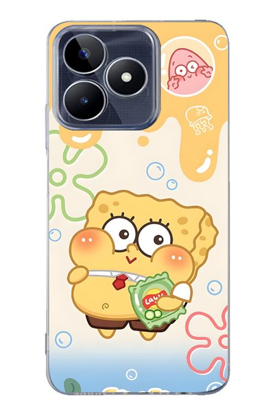 FLAMENKO Realme Note 50 4g Compatible Spongebob Patterned Transparent Phone Case