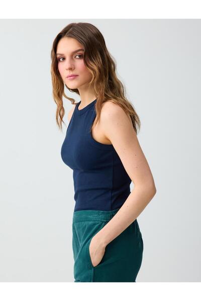 Jimmy Key Navy Blue Crew Neck Slim Fit Knitted Undershirt