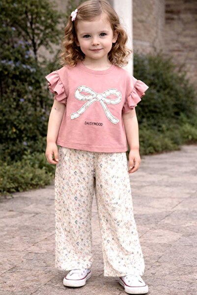 kidsense Girl's Summer Set with Bow Detail and Muslin Trousers