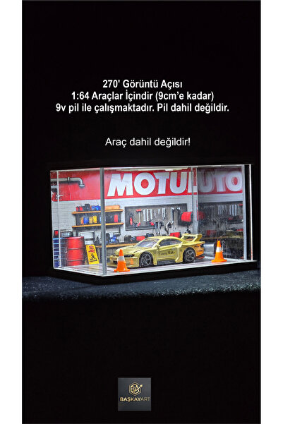fabrikahşap Dekoratif Kayar Kapaklı 1/64 Diorama Model Araba Standı Pilli