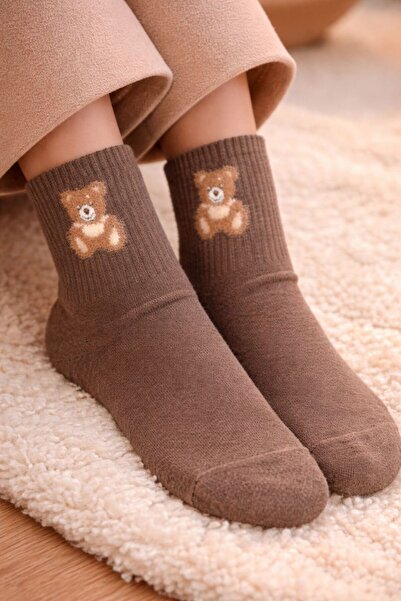 ask Women's 3-Piece Bear Patterned Brown Socks