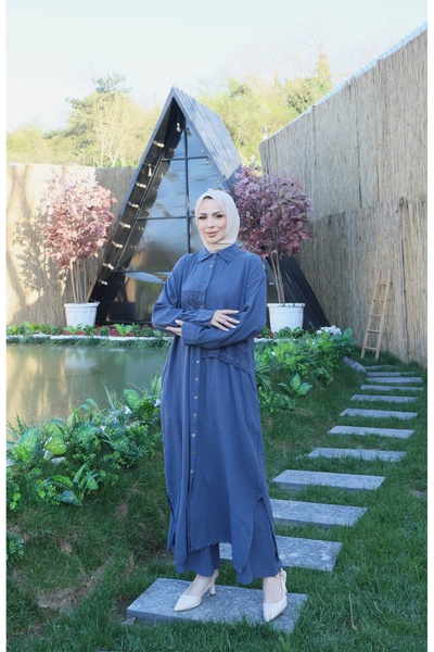 MODAMÜNASİP Wonderful Embroidery Detailed 100% Cotton Special Design Linen Set