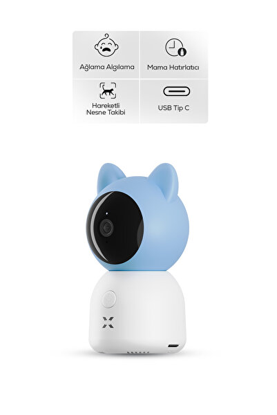 Xenon Smart Bebek Kamerası 3MP 5" LCD Monitör, Mobil Kontrol, Ninni, Hareket Algılama, Gece Görüş (Mavi-X7202)