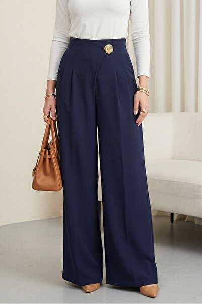 Modamorfo Παντελόνι κρεπ με φαρδιά μπατζάκια, με φερμουάρ στο πλάι, καρφίτσα ...