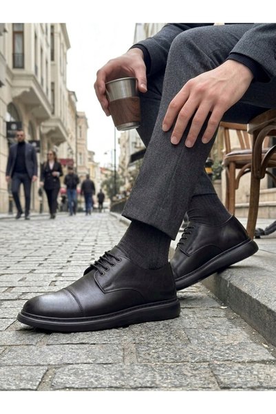 BOA Ba0003 Black Men's Oxford Shoes with Covered Toe and Laces