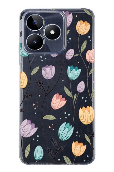 FLAMENKO Realme Note 50 4g Compatible Tulip Flower Pattern Transparent Phone ...