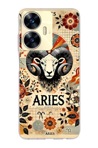 FLAMENKO Realme C55 Compatible Aries Patterned Transparent Phone Case
