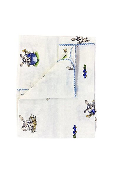 bebegen Baby Boy Blue Ribbed Rabbit Patterned Pique Muslin Blanket 80X90