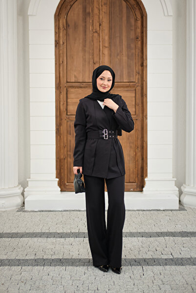 LOCCO Γυναικείο Σετ Μπουφάν με Διπλή Ζώνη Μαύρο