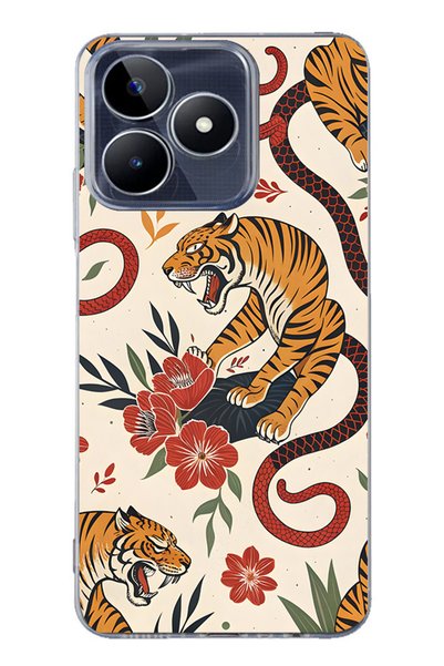 FLAMENKO Realme Note 50 4g Compatible Tiger and Snake Patterned Transparent P...