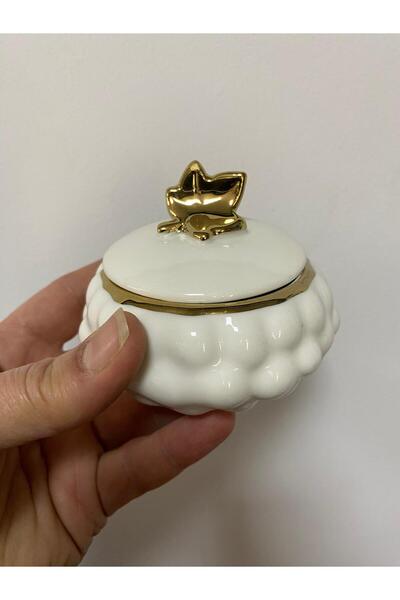 elif aksesuar Kapaklı Porselen Yaldızlı Üzüm Kase 8 CM