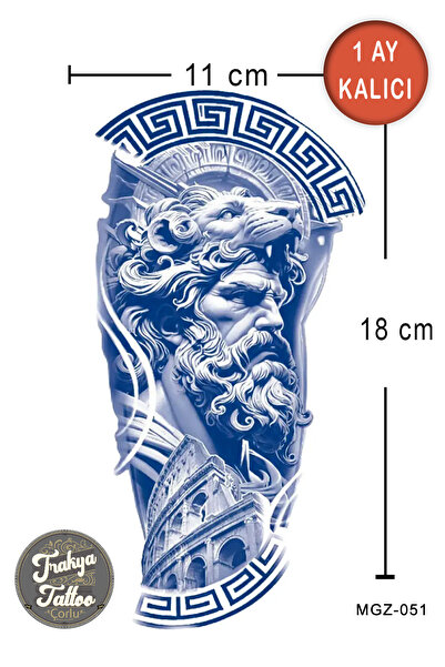 Trakya Tattoo 1 Ay Kalıcı Dövme Yarım Kol Herkül ve Nemea Aslanı Geçici Dövme