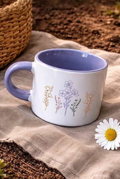 giftkonsept Colorful Wild Flowers Printed Purple Handle Mini Mug Teacup