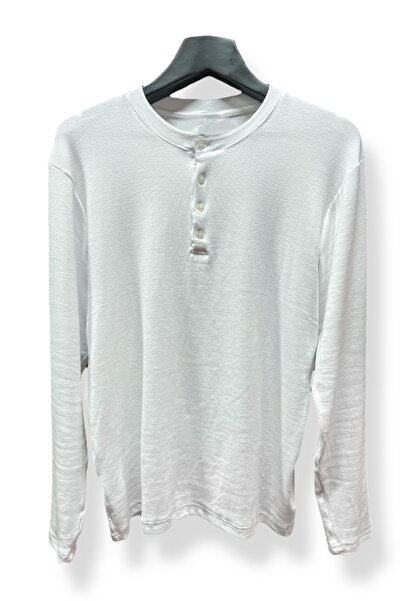 SUMEF Men's White Long Sleeve T-Shirt Buttoned Collar Casual Comfortable Fit