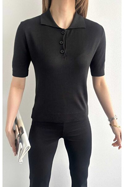 yeditepe fashion Πλεκτό με κοντό μανίκι Polo Neck