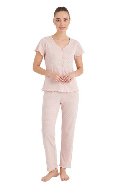 ROYAM Seamlife Γυναικείο σετ πιτζάμες με κοντό μανίκι, 100% βαμβακερό, με σχέ...