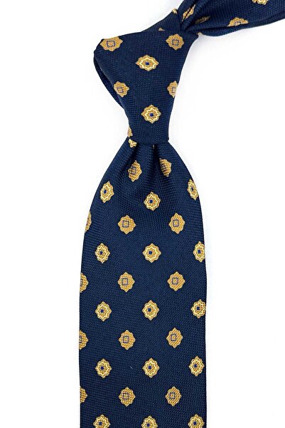 Kravatkolik Navy Blue Motif Patterned Italian Silk Tie İk2373