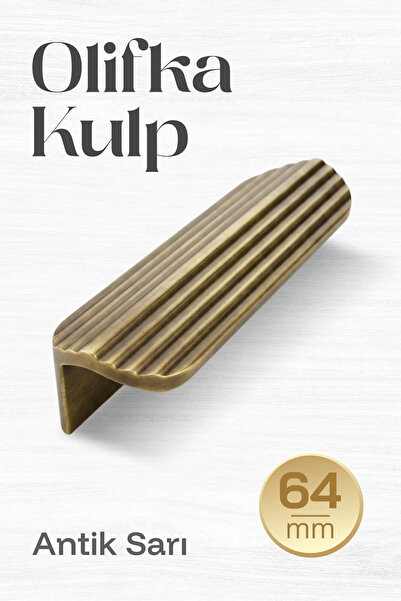 Badem10 Olifka Çizgili Antik Sarı Çekmece Kulp 64 mm (6,4 cm) Modern Lüks Mob...