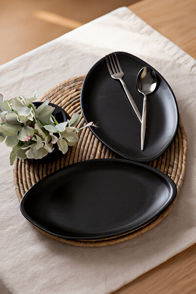 Keramika Mat Siyah Bloom Kayık Tabak 31 Cm 2 Adet 956