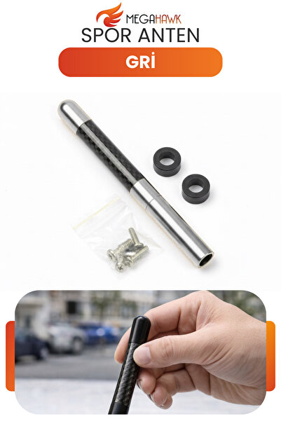 MEGAHAWK Spor Anten Gri Karbon Görünümlü Universal Kısa Oto Anten Vidalı