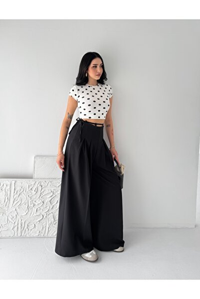 02Lady Fashion Παντελόνι Palazzo με φαρδιά μπατζάκια, φερμουάρ, ψηλόμεσο, με ...