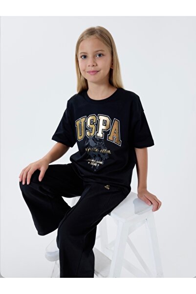 Uspa Li̇mi̇ Girl's Soft Textured Grass Detail 2-Piece Combed Cotton Set