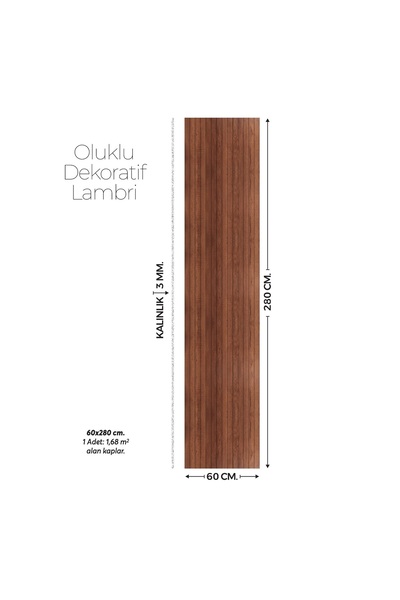 Brano Koyu Kahve Ceviz Desen Duvar Lambiri 60x280 Cm-Kendinden Yapışkanlı